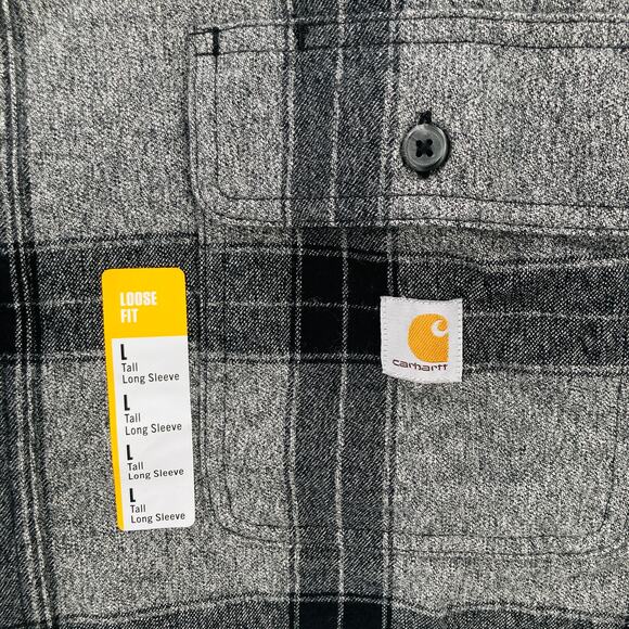 Carhartt Flannel Shirt Mens Large Tall Heavyweight Asphalt Gray Plaid New - Picture 3 of 11